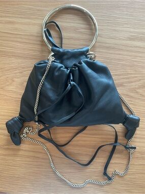 Chloe Arlene Black Lambskin Leather Drawstring Bracelet/Chain Bag